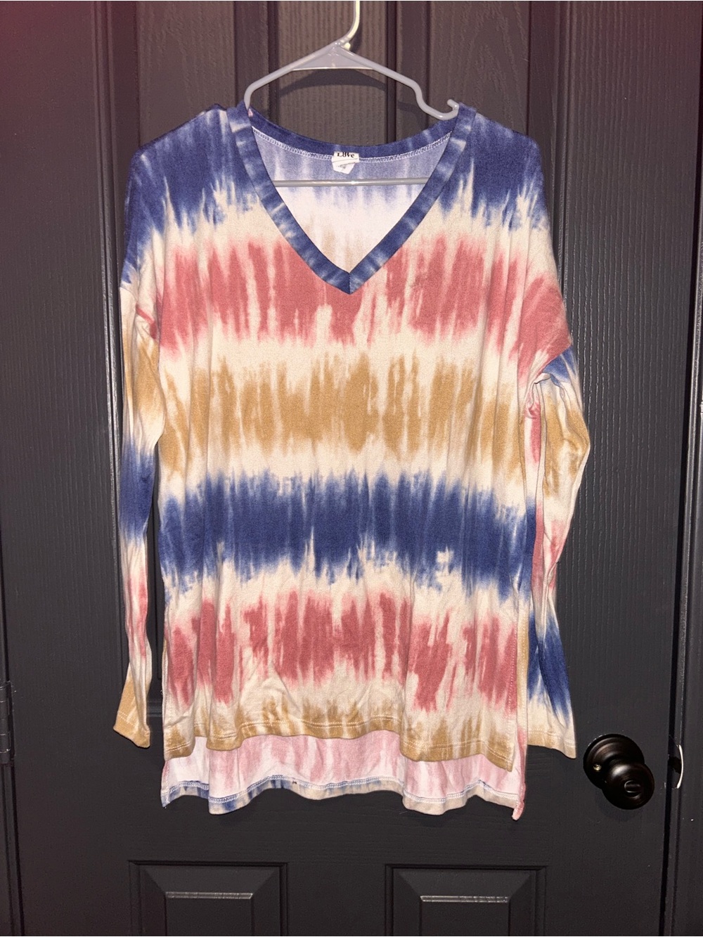 Sew In Love V-Neck Tie-Dye Long Sleeve Blouse